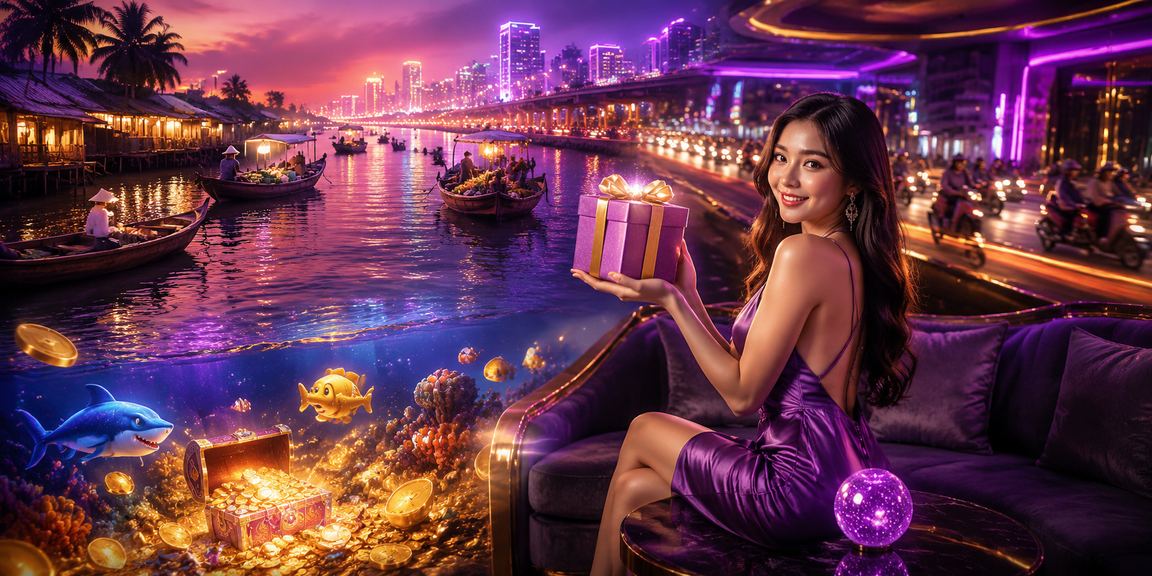 Không khí xổ số buổi tối tại vùng sông Mekong – ánh đèn neon rực rỡ